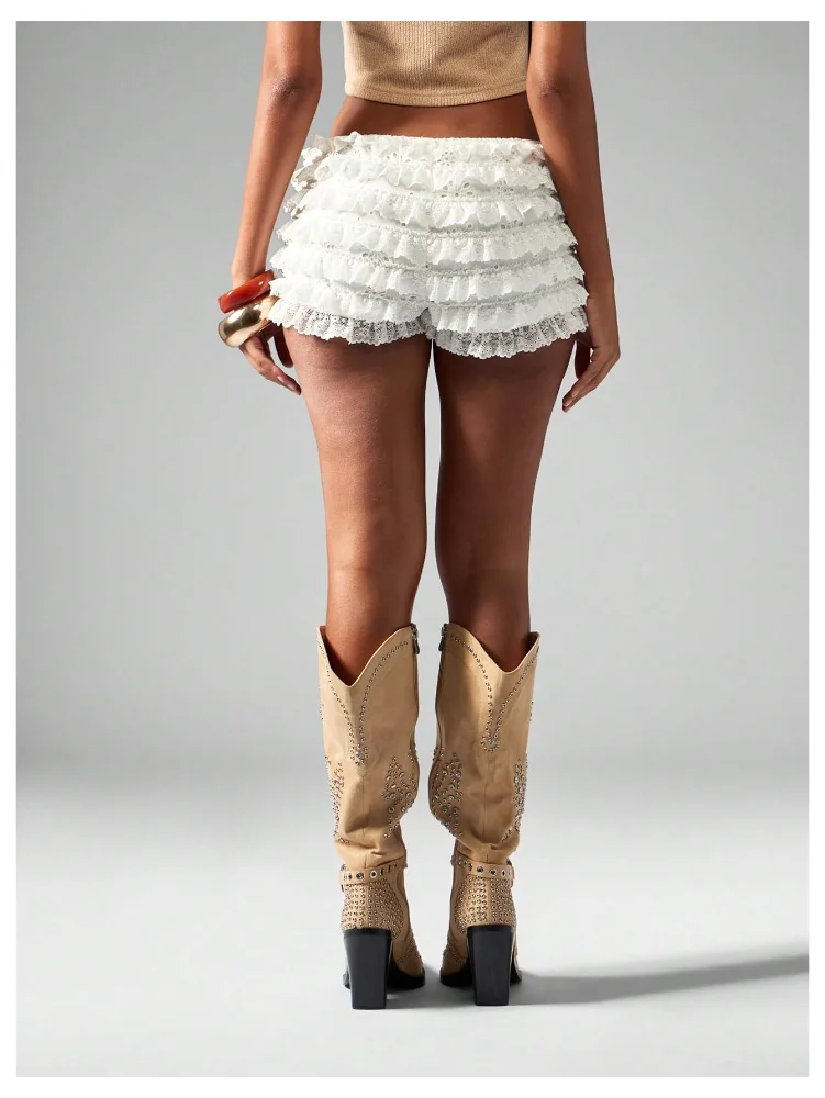 MAKEMECHIC Floral Lace Ruffle Shorts, view 3