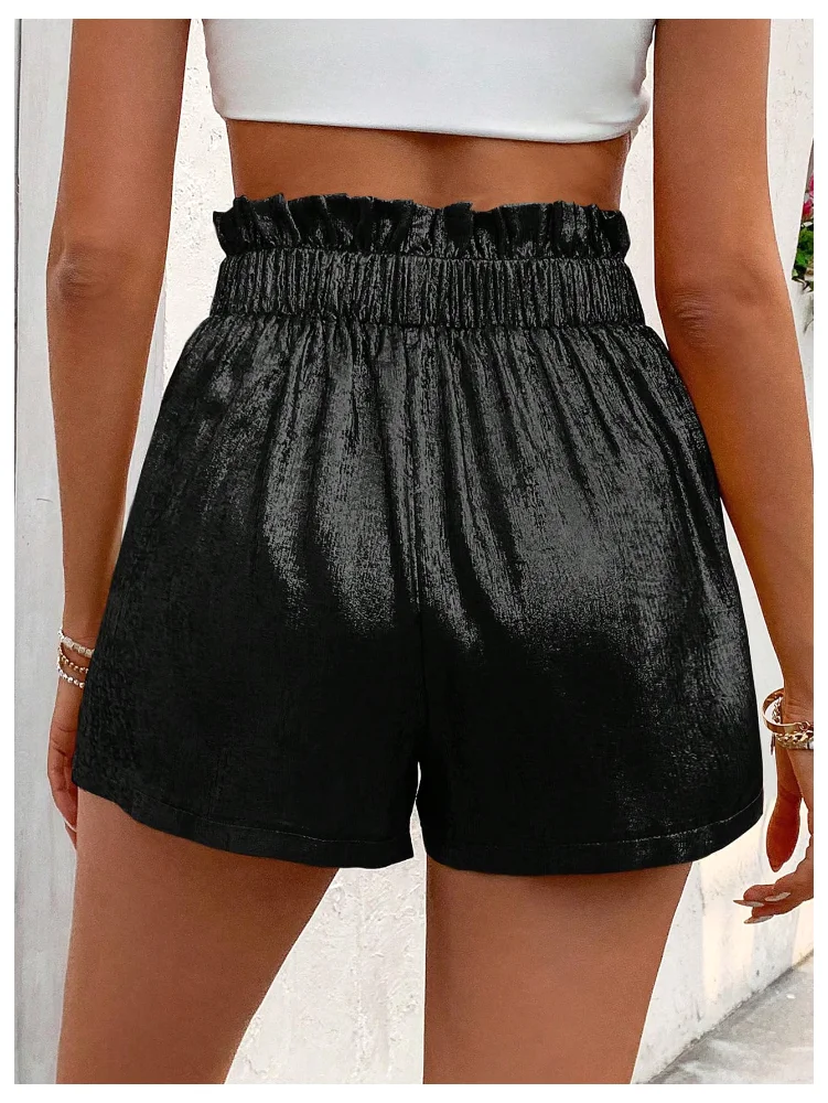 MAKEMECHIC Metallic High Waisted Wide Leg Shorts, view 3