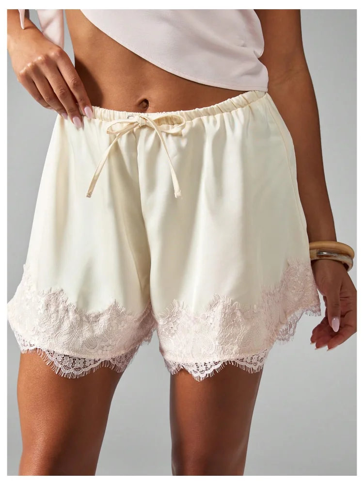 MAKEMECHIC Satin Lace Wide Leg Shorts, view 2