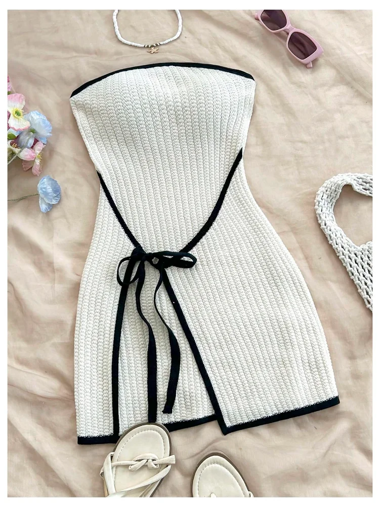 MAKEMECHIC Knitted Strapless Dress, view 2