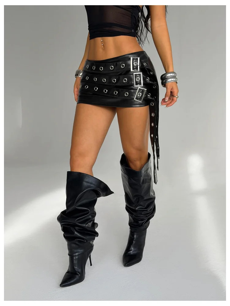 MAKEMECHIC Leather Buckle Eyelet Shorts, view 2