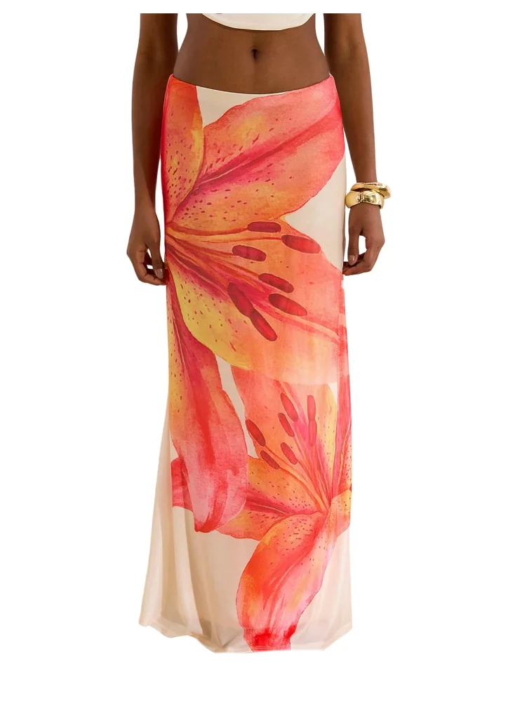 MAKEMECHIC Long Sheer Mesh Maxi Skirt