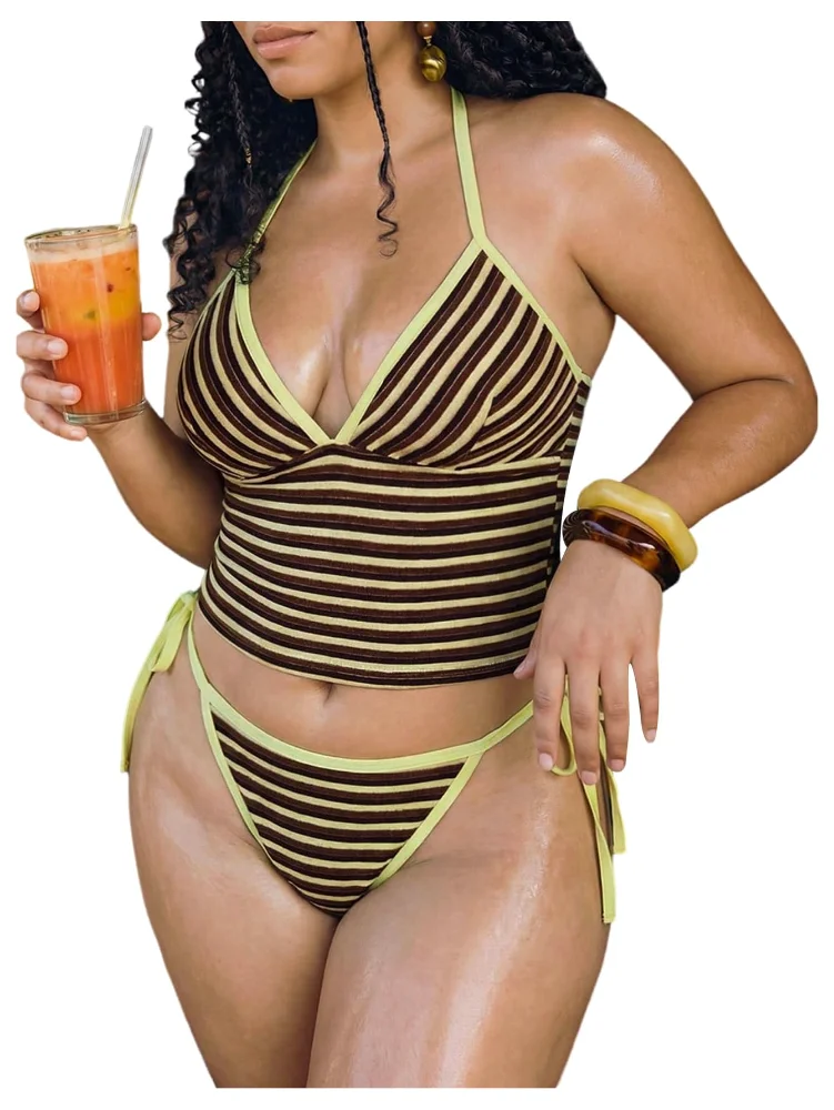 MAKEMECHIC Striped Tie Backless Tankini