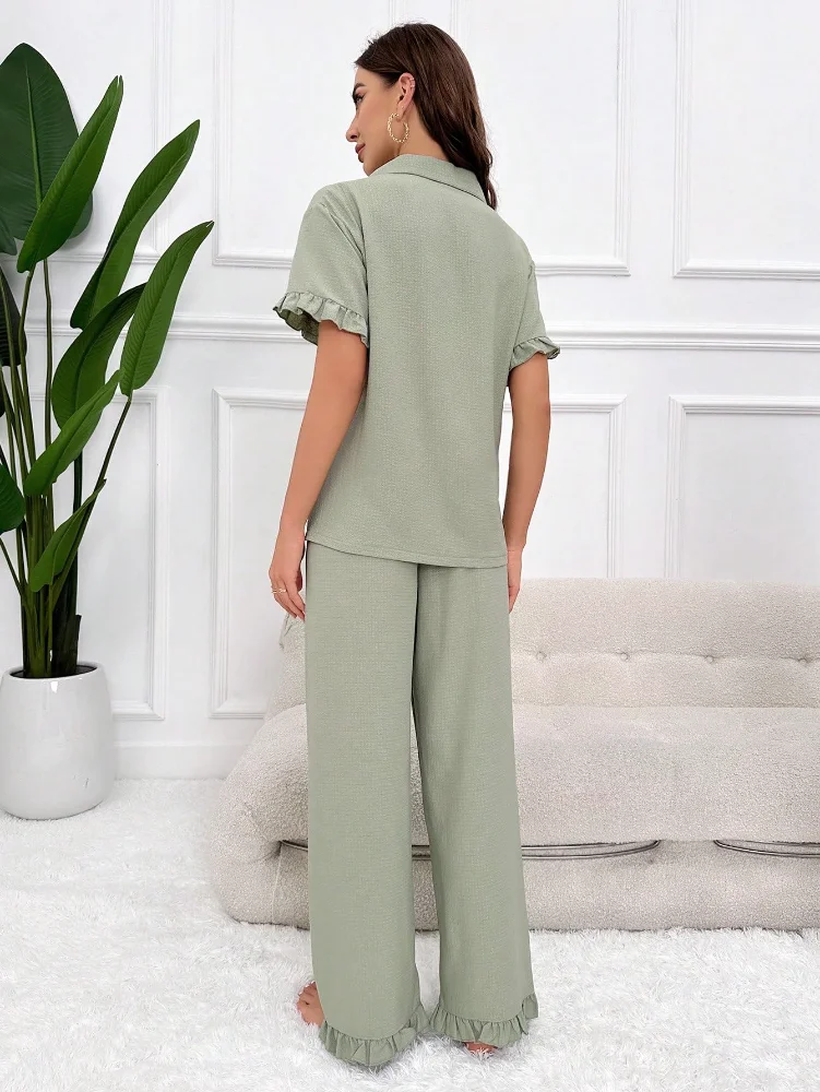 MAKEMECHIC Short Sleeve Button Up Long Pajamas, view 2