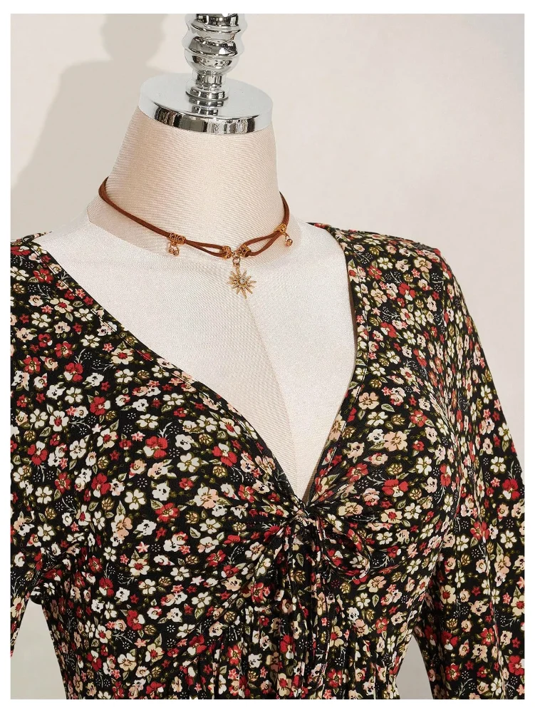 MAKEMECHIC Floral Bell Sleeve V-Neck Mini Dress, view 2