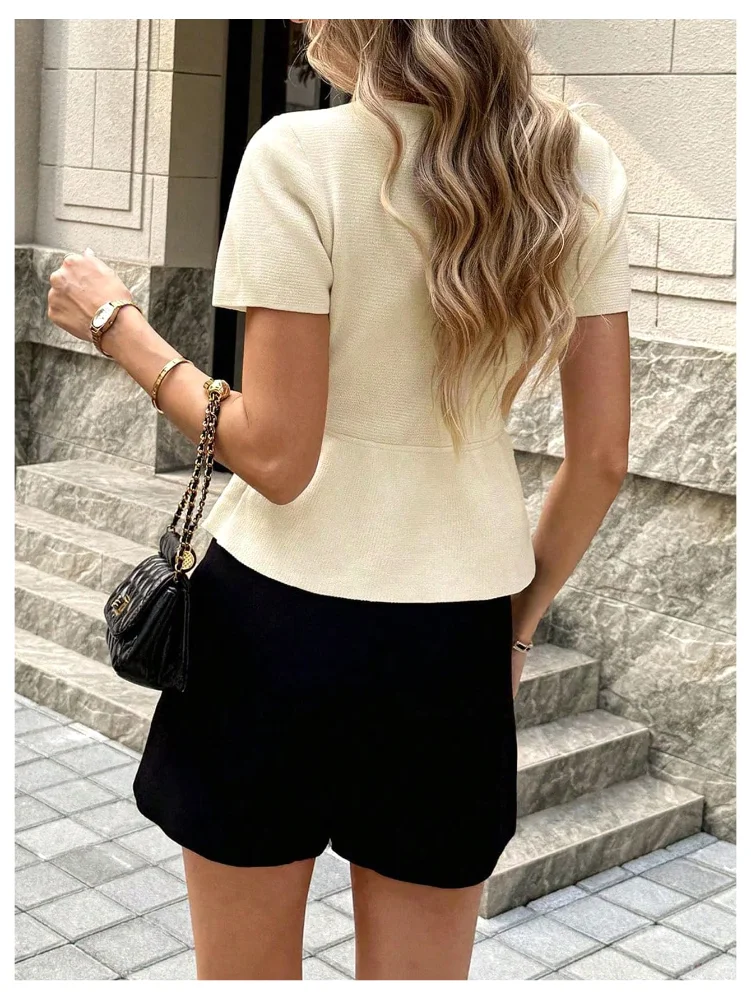 MAKEMECHIC Peplum Cropped Short Sleeve Cardigan, view 3