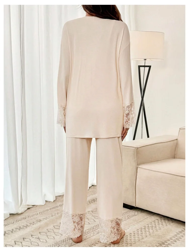 MAKEMECHIC Lace Robe Maternity Pajamas, view 3