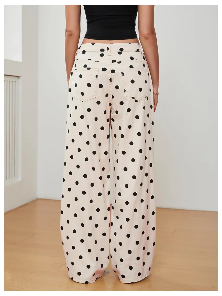 MAKEMECHIC Polka Dot Wide Leg Denim Jeans, view 3