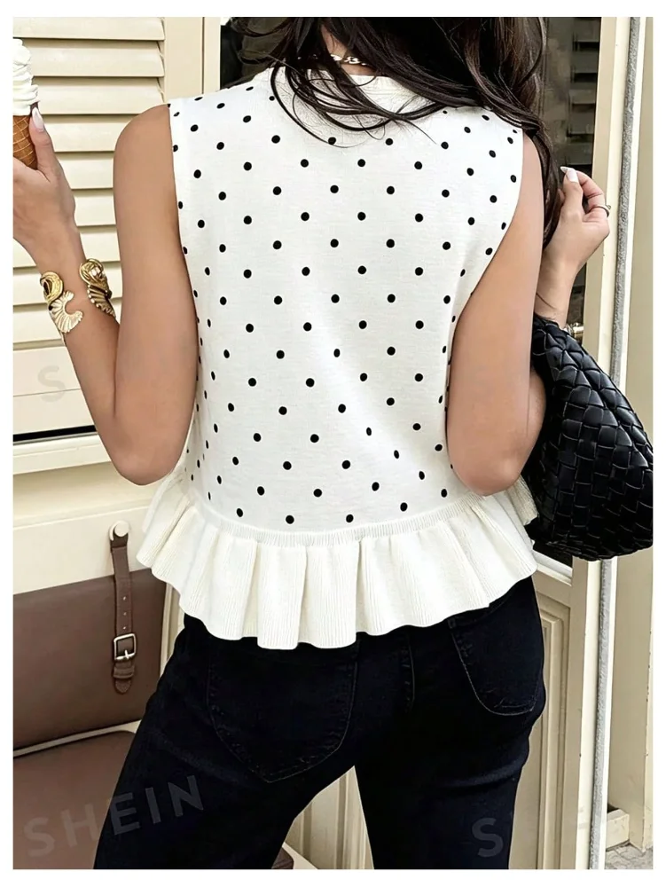 MAKEMECHIC Polka Dot Ruffle Flared Sweater Vest, view 3