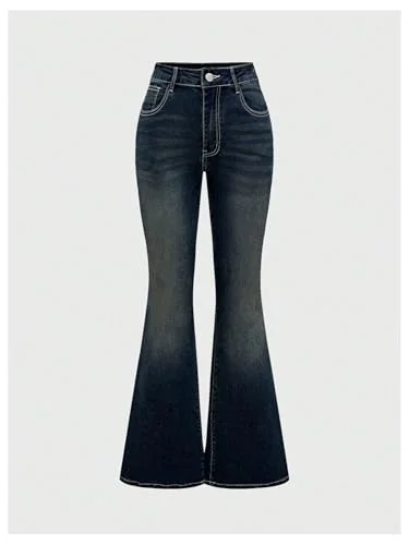 MAKEMECHIC Bell Bottom Stretchy Embroidered Jeans, view 2