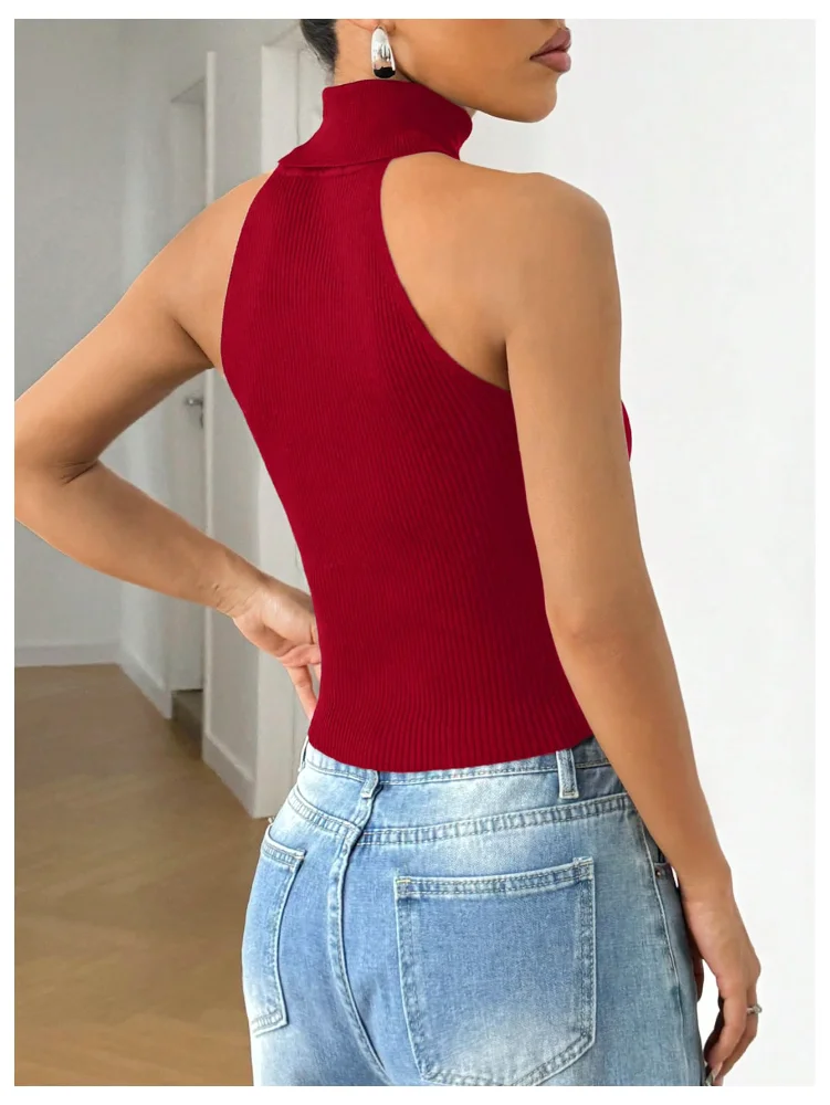 MAKEMECHIC Sleeveless Turtle Neck Crop Top, view 3
