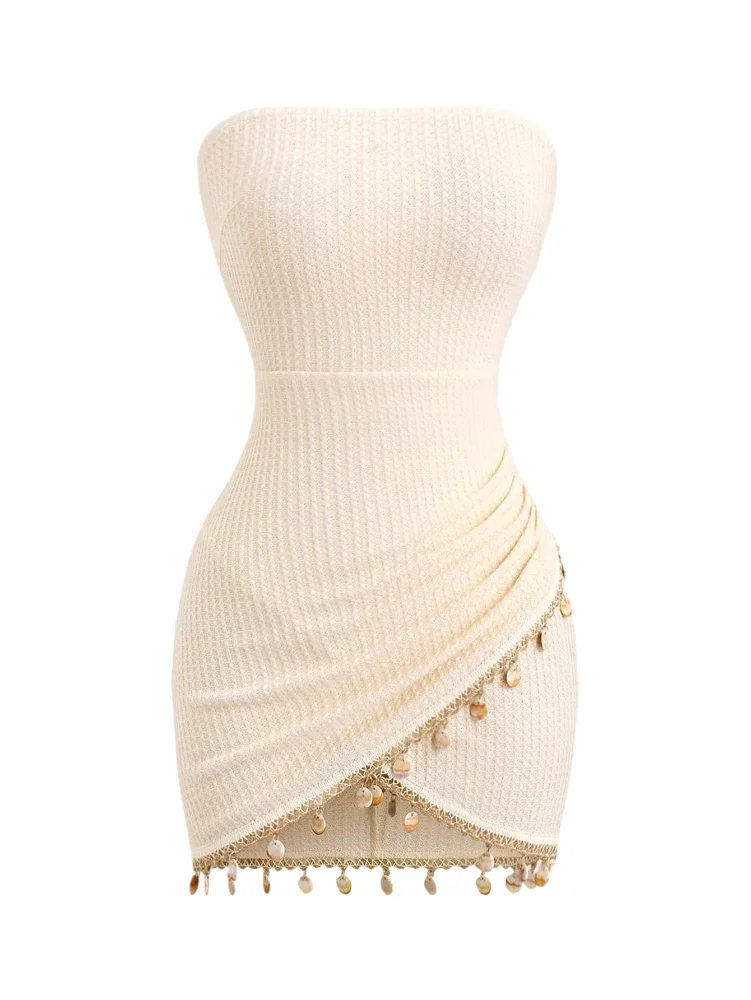 MAKEMECHIC Wrap Fringe Deress Mini Dress