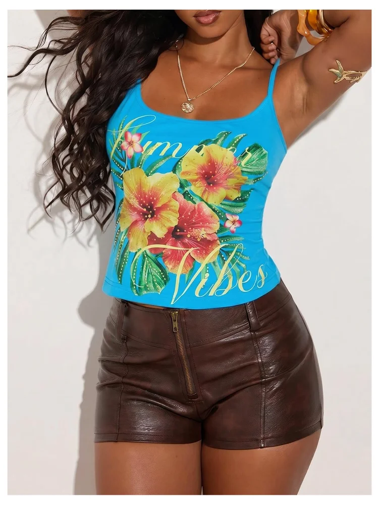 MAKEMECHIC Backless Floral Rhinestone Tank Top, view 2
