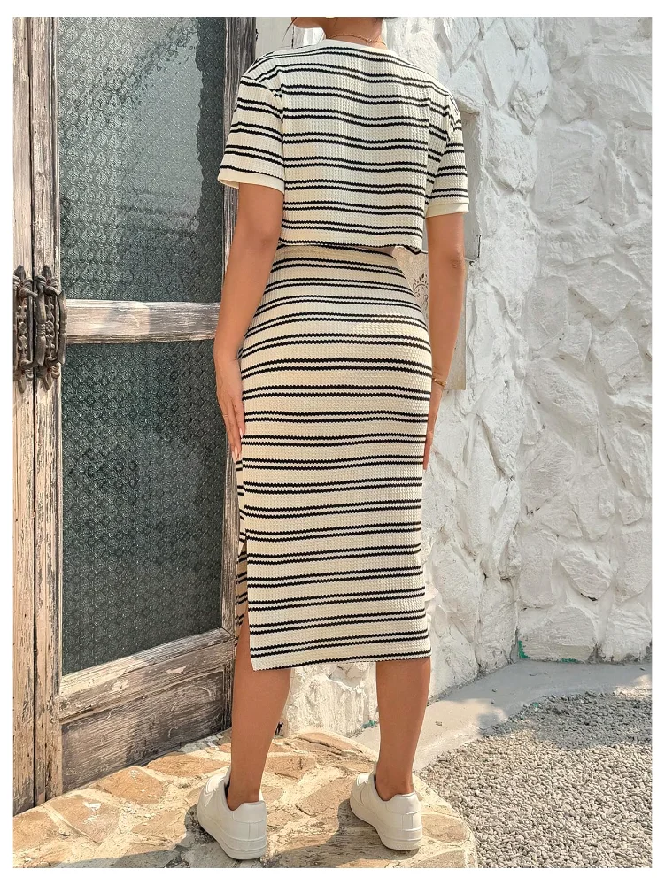 MAKEMECHIC Striped Crop Midi Maternity Two-Piece Set, view 2