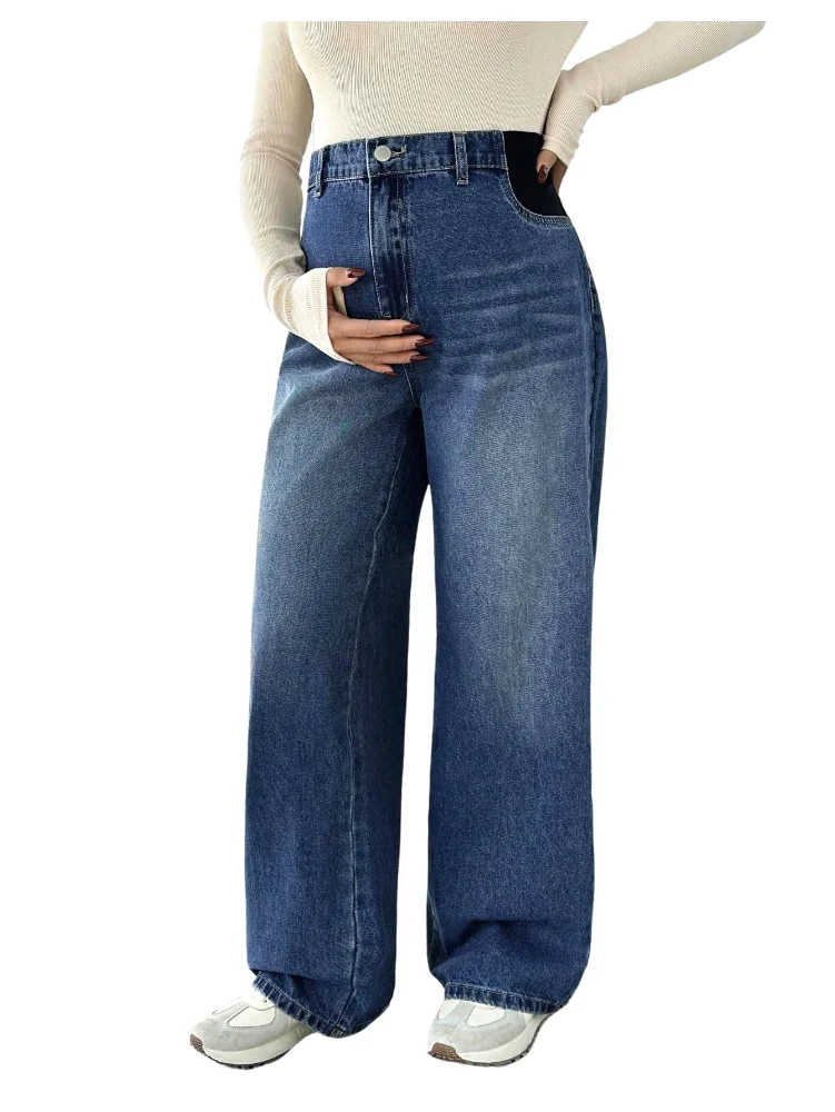 MAKEMECHIC Loose Fit Over The Belly Maternity Jeans