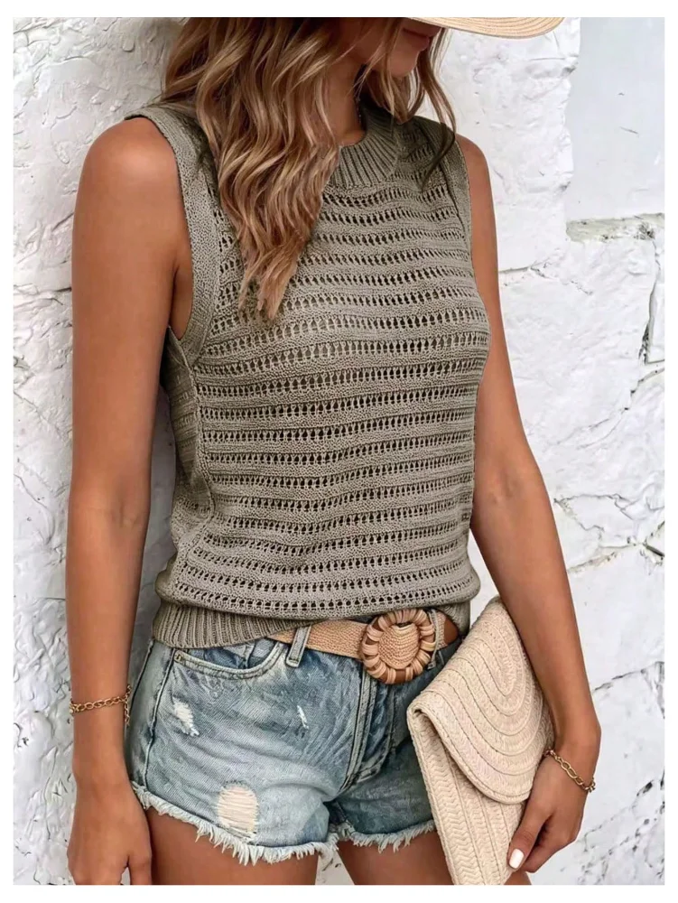 MAKEMECHIC Hollow Crochet Sleeveless Sweater Vest, view 2