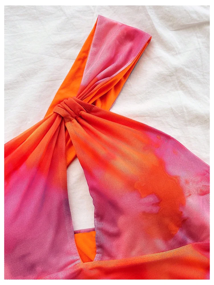 MAKEMECHIC Tie Dye One Shoulder Knot Bodysuit, view 3