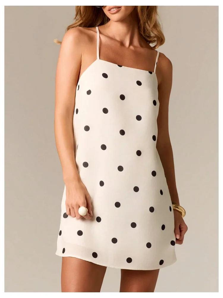MAKEMECHIC Polka Dot Open Back Tie Mini Dress, view 3