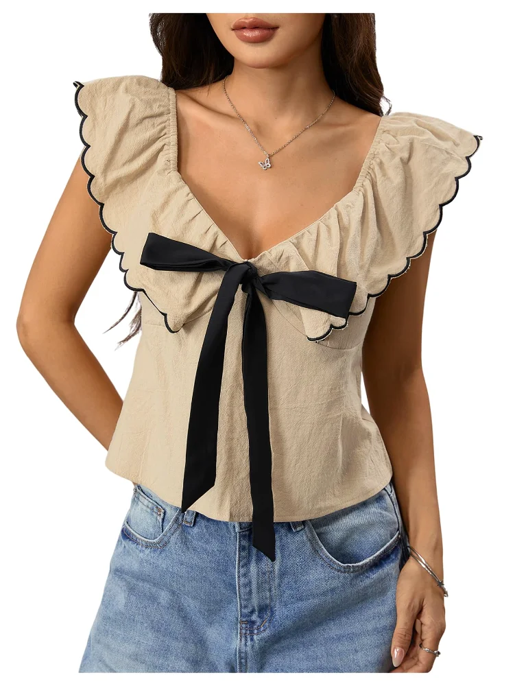 MAKEMECHIC Bow Tie Front Babydoll Blouse