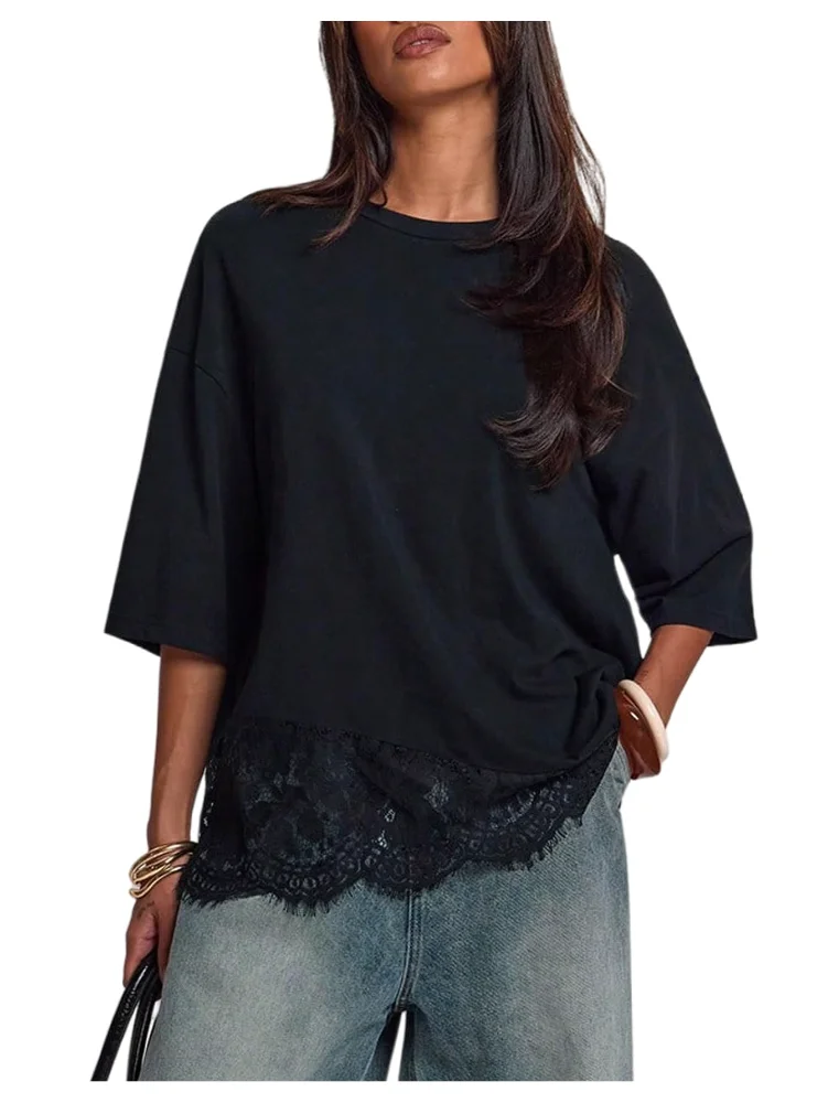MAKEMECHIC Lace Trim T Shirt
