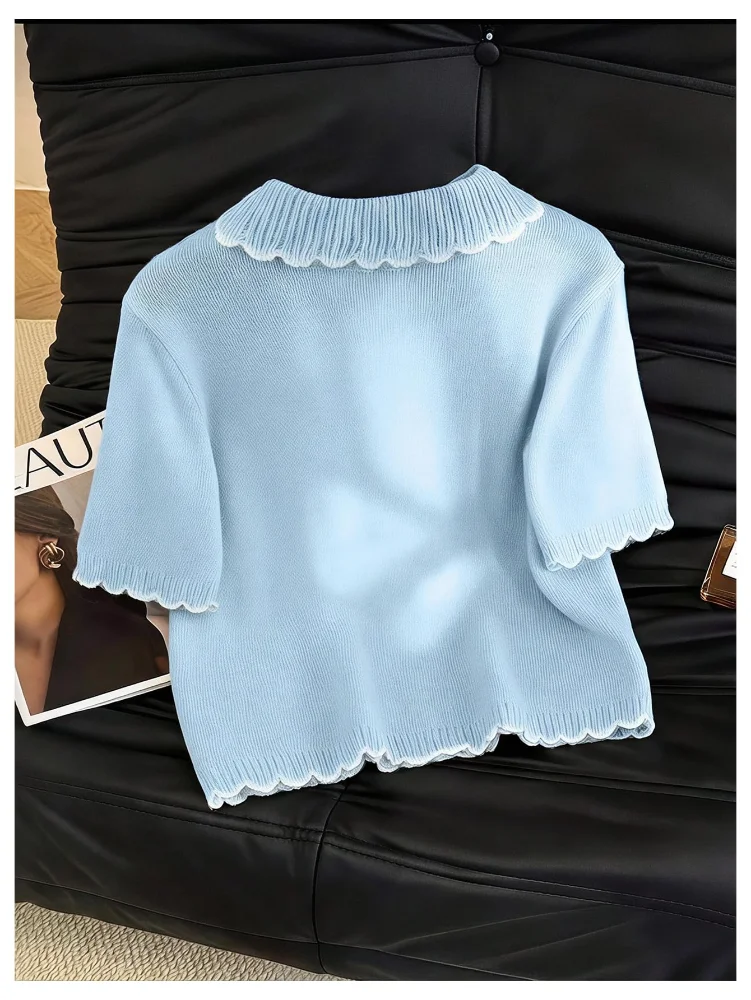 MAKEMECHIC Short Sleeve Scalloped Lightweight Cardigan, view 2