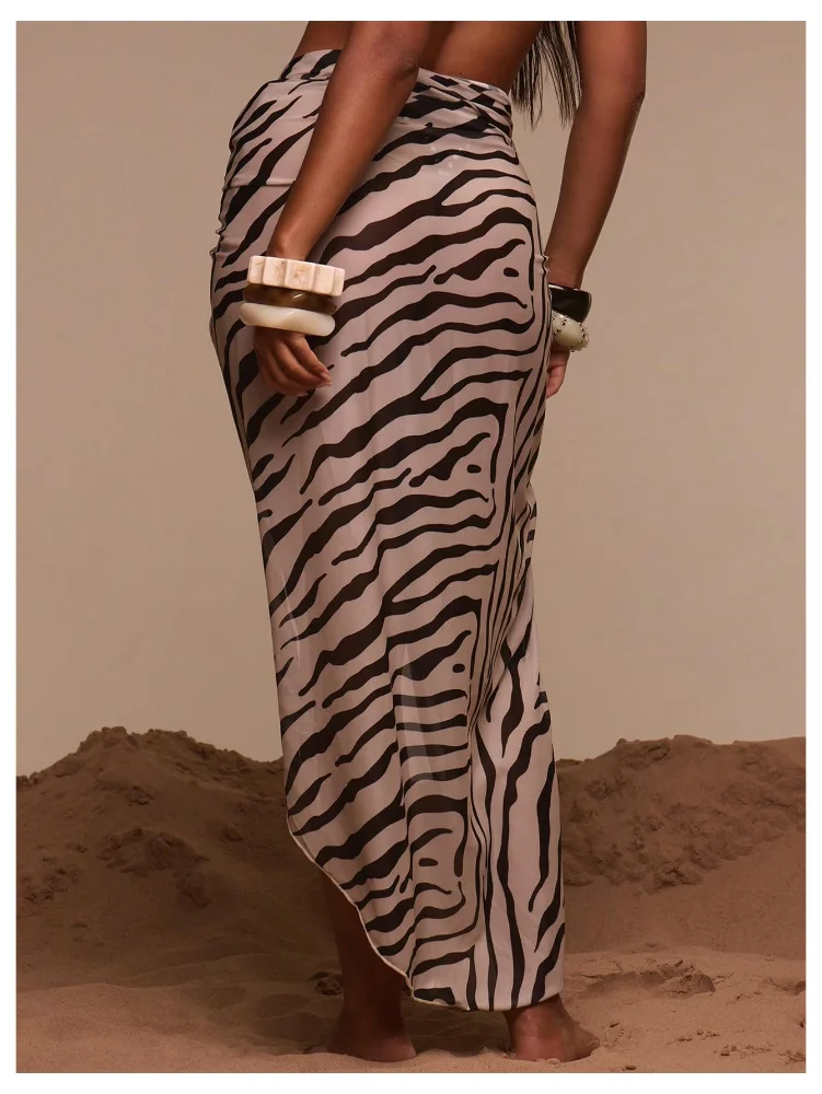 MAKEMECHIC Mesh Zebra Striped Beach Cover-Up, view 3