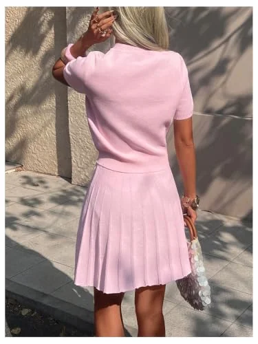 MAKEMECHIC Knit Pleated Mini Skirt Set, view 2