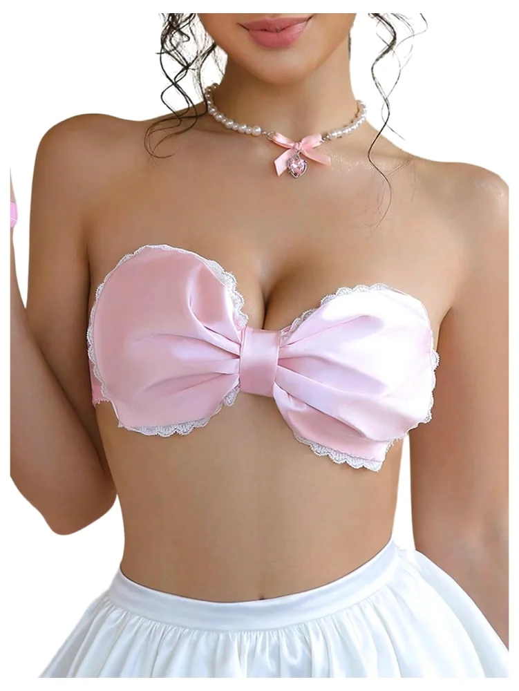 MAKEMECHIC Bow Strapless Lace Lingerie