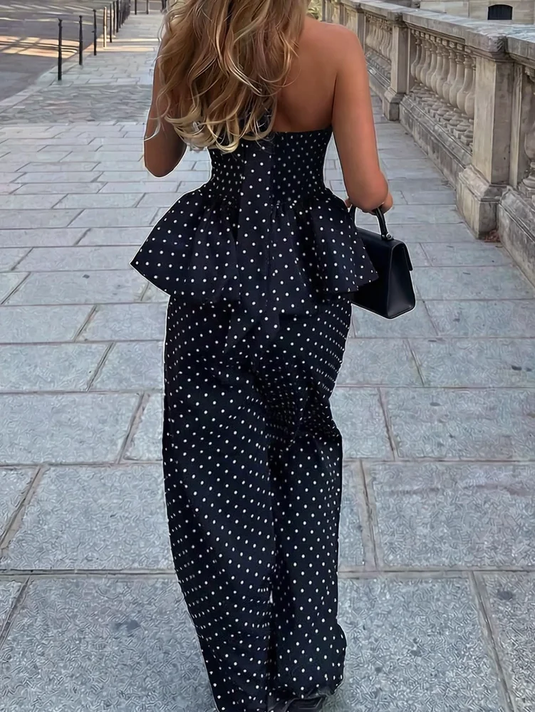 MAKEMECHIC Polka Dot Peplum Wide Leg Pants Set, view 2