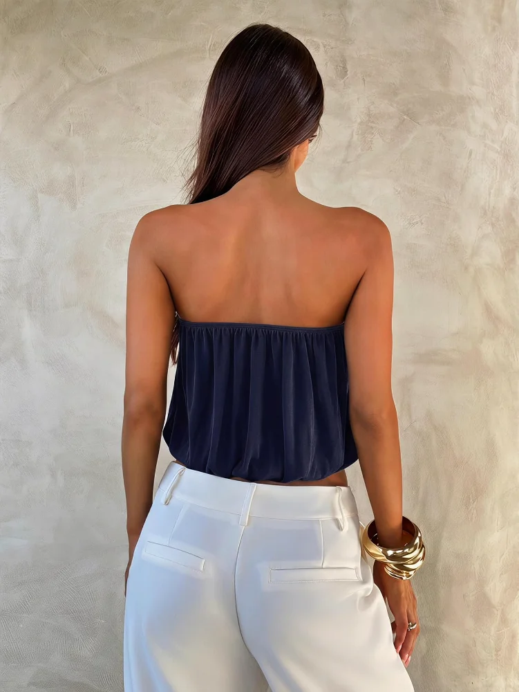 MAKEMECHIC Strapless Tube Draped Crop Top, view 2