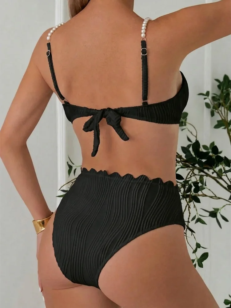 MAKEMECHIC Pearl Scallop Trim Bikini Set, view 2