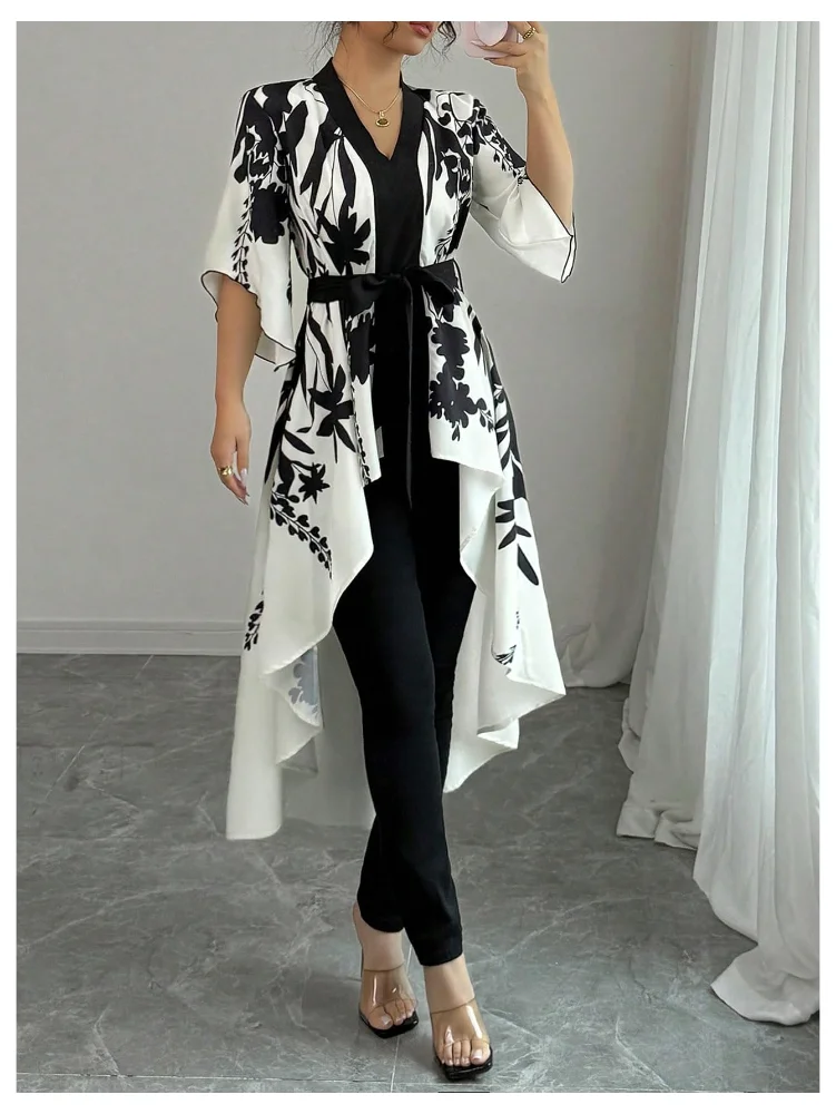 MAKEMECHIC Floral Bell Sleeve V-Neck Blouse, view 2