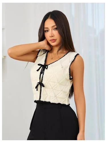 MAKEMECHIC Tie Front Old Money Sweater Vest, view 3