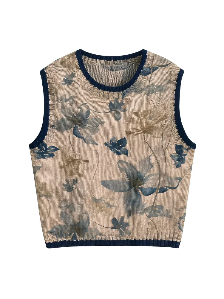 MAKEMECHIC Floral Knit Sleeveless Sweater Vest