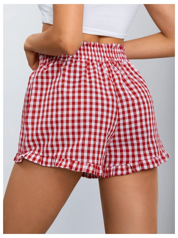 MAKEMECHIC Gingham Ruffle High Waist Pajamas, view 2