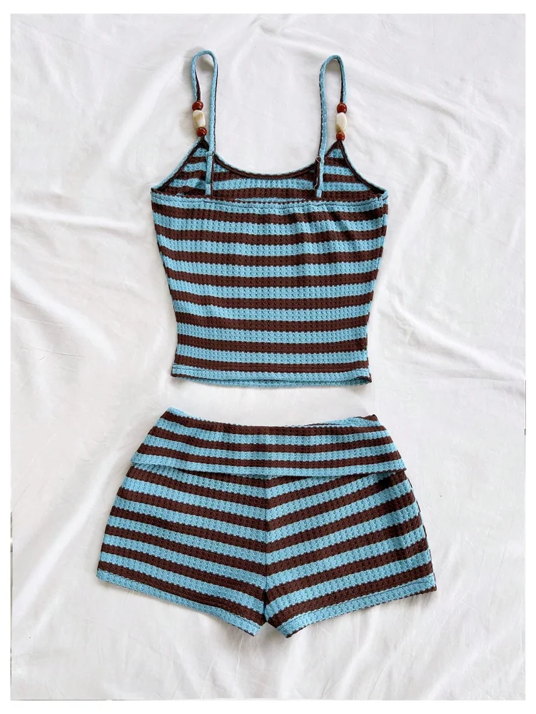 MAKEMECHIC Striped Crop Mini Shorts Set, view 2