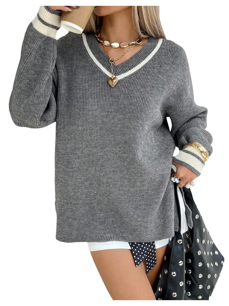 MAKEMECHIC Oversized V-Neck Long Sleeve Sweater