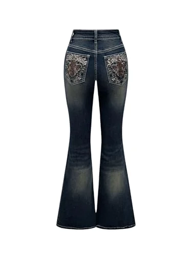 MAKEMECHIC Bell Bottom Stretchy Embroidered Jeans
