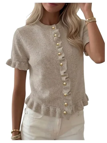 MAKEMECHIC Short Sleeve Sweates Ruffle Cardigan