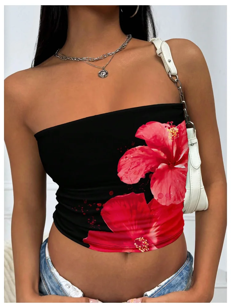 MAKEMECHIC Tube Floral Backless Crop Top, view 2