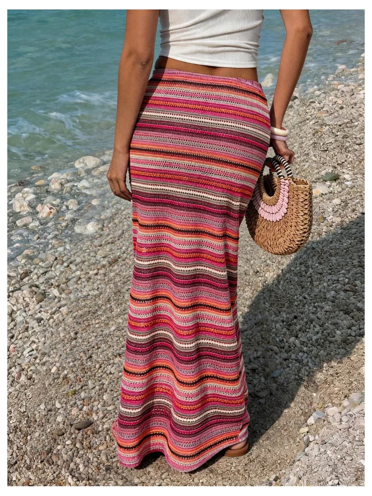 MAKEMECHIC Striped Bodycon High Waist Maxi Skirt, view 3