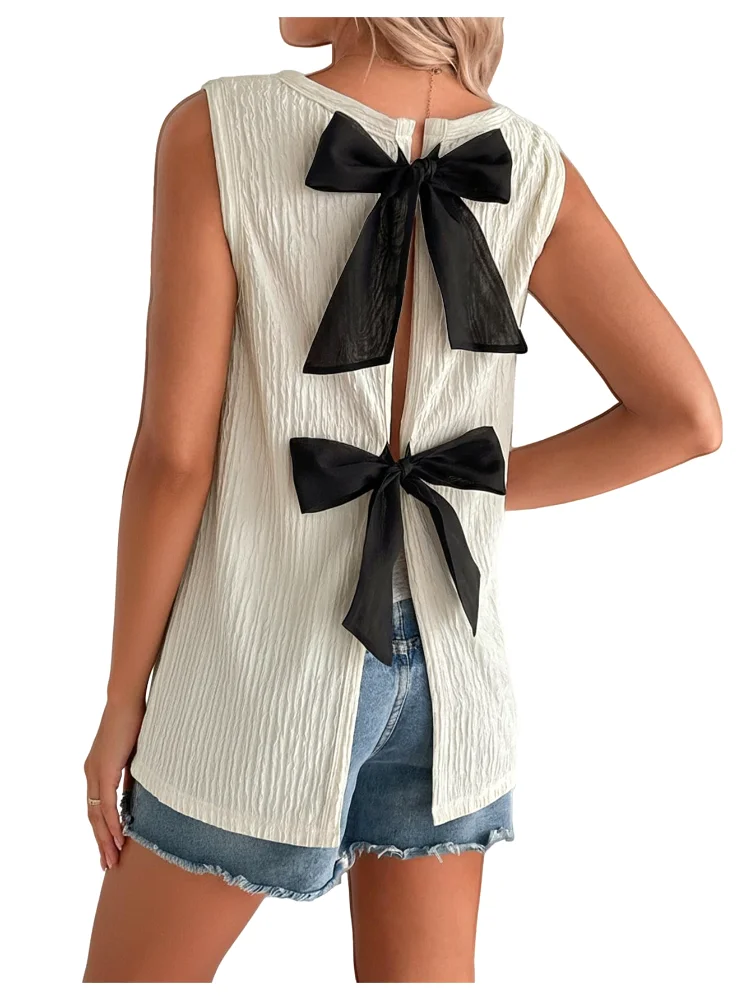 MAKEMECHIC Bow Knot Crew Neck Maternity Tank Top