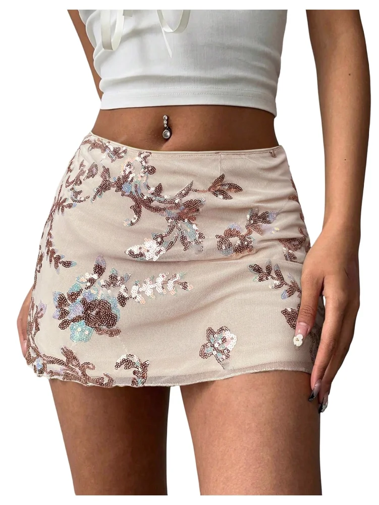 MAKEMECHIC Sequin Mesh Glitter Mini Skirt