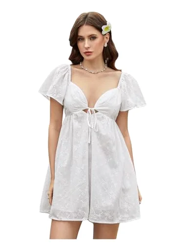 MAKEMECHIC Ruffle Flutter Sleeve V-Neck Mini Dress
