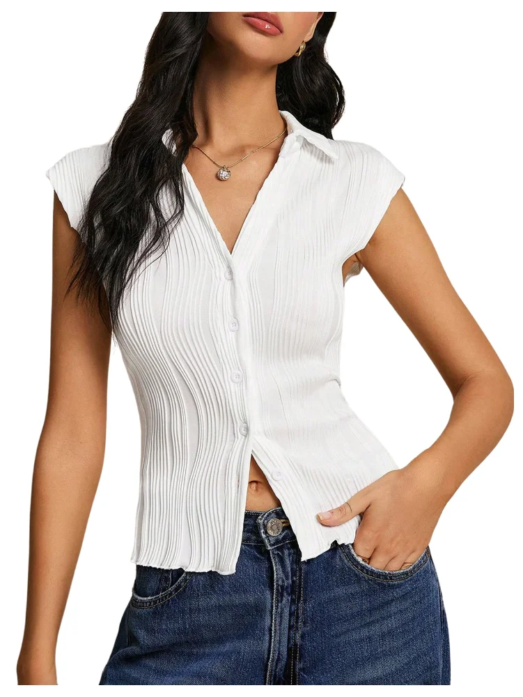 MAKEMECHIC Button Down Short Sleeve Textured Cardigan