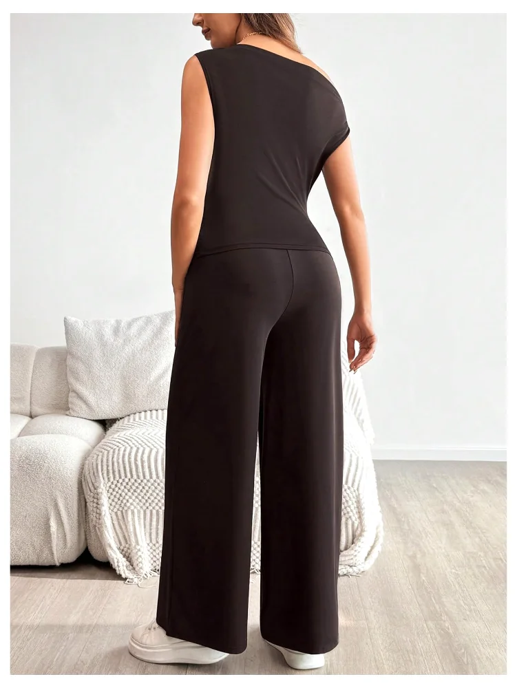 MAKEMECHIC Asymmetrical Maternity Pants Set, sleeveless, view 2