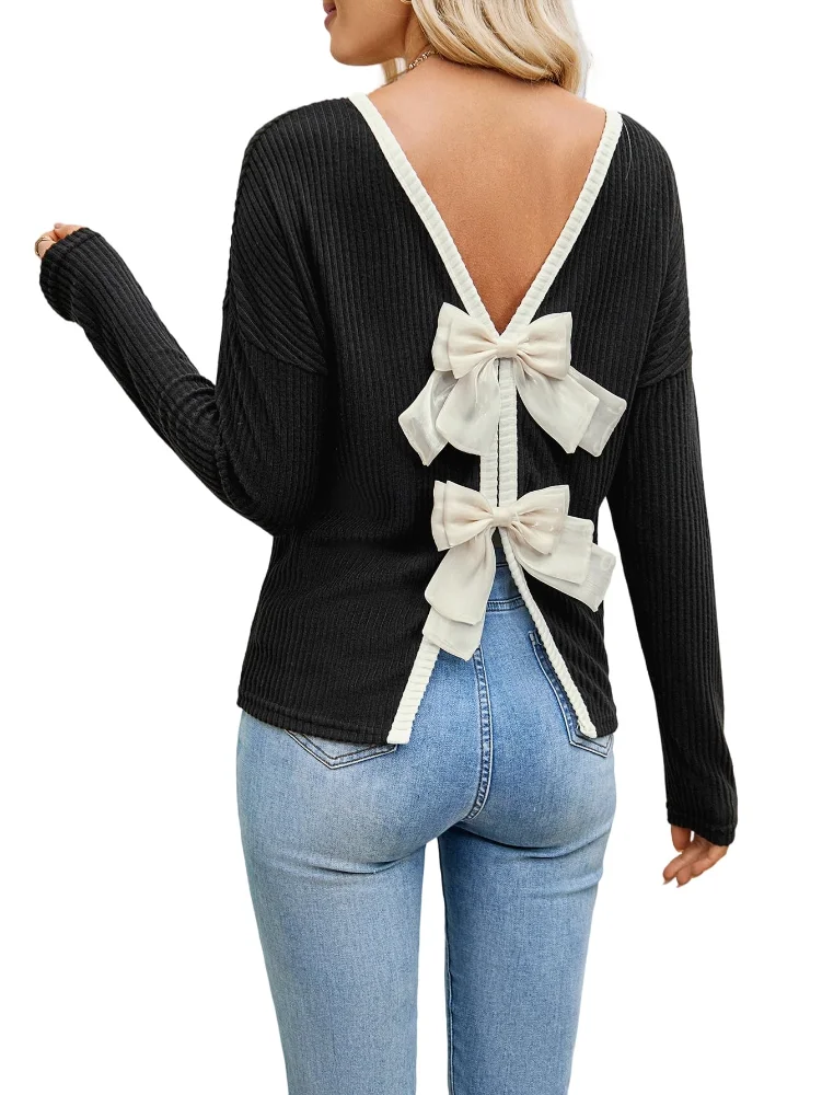 MAKEMECHIC Bow Knot Back Sweater