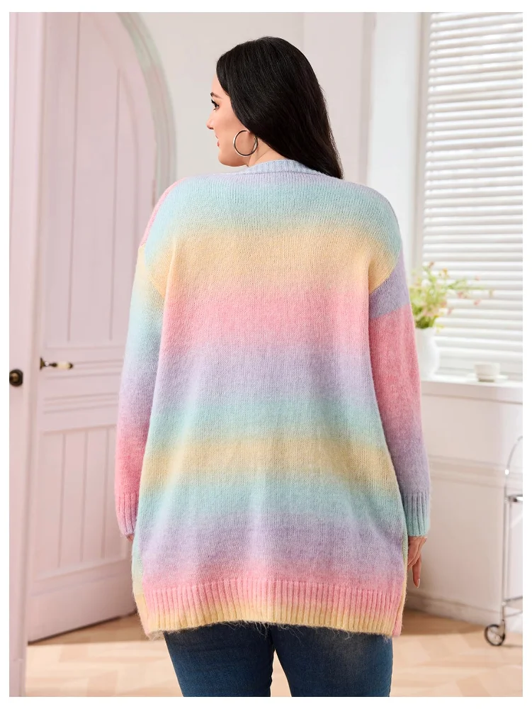 MAKEMECHIC Rainbow Colorful Open Cardigan, view 2