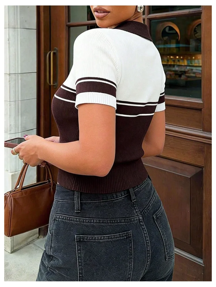 MAKEMECHIC Short Sleeve Striped Knit Sweater, view 2