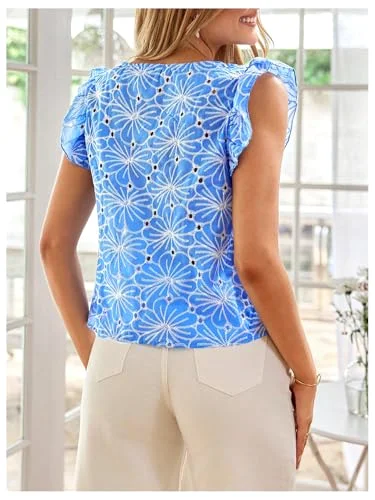 MAKEMECHIC Flutter Sleeve Ruffle Hollow Blouse, view 2